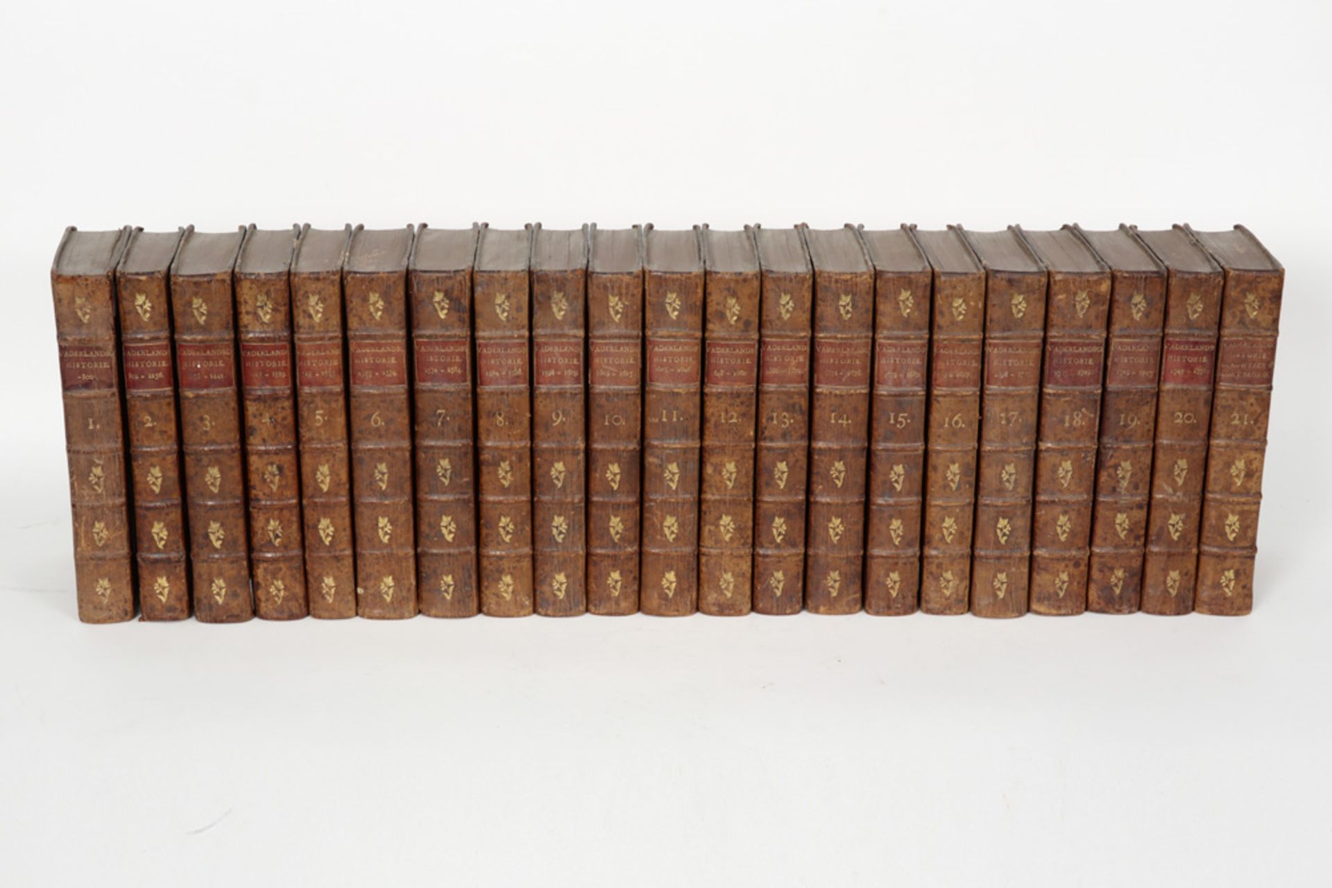 set of 21 "Vaderlandsche Historie" books dated 1770 printed in Amsterdam - with many original