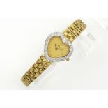 completely original "Le Monde" marked quartz ladies' wristwatch in yellow gold (18 carat) with heart