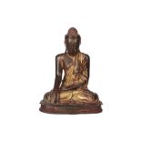 18th/19th Cent. Burmese Shan period "Buddha" sculpture in bronze with remains of the original red