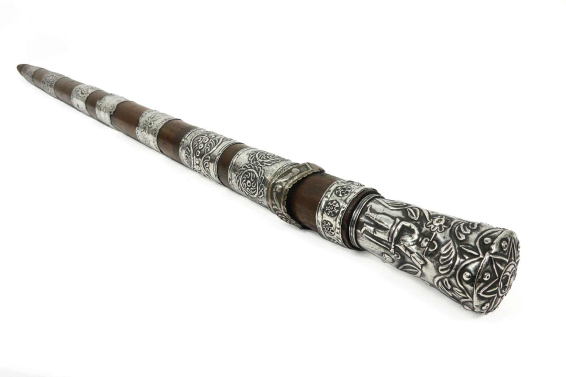 rare antique Peruvian baton of an Indian Cuzco mayor in wood with silver mountings || Zeldzame - Image 2 of 4