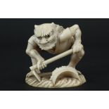 19th Cent. Japanese "Demon" sculpture in marked ivory - with EU CITES certification || Negentiende