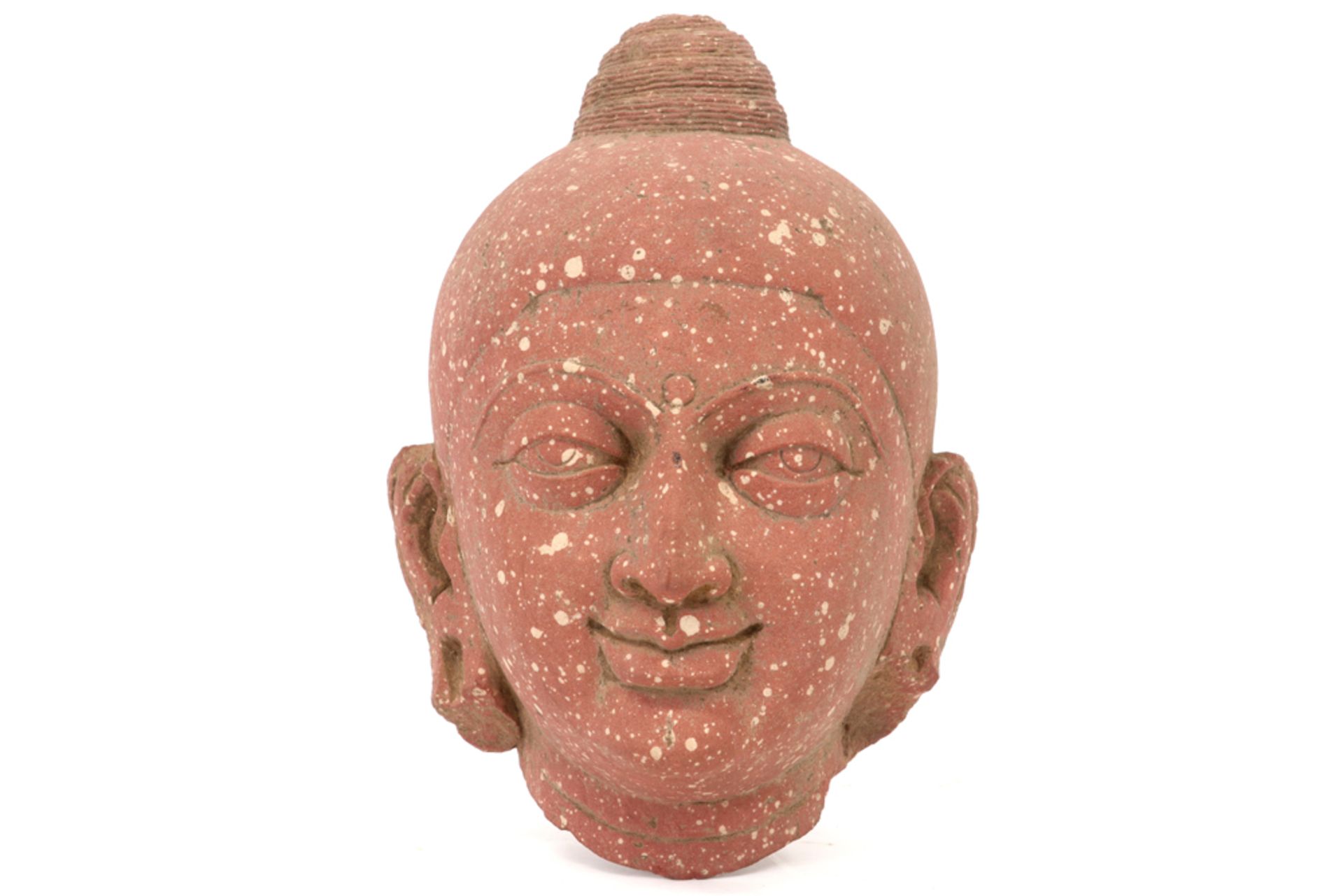 2nd/3rd Indian Uttar Pradesh Kushan period "Gautam Siddharta head" sculpture in red sandstone with a