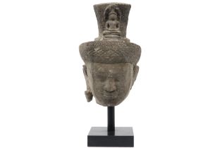 late 12th Cent. Cambodian Angkor Vat period stone sculpture representing the head of a king with a