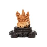 antique Chinese Qing dynasty coral sculpture (ca 820 gr) with the representation of Quan Yina