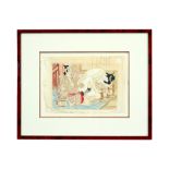 Japanese coloured Shunga - possibly a study - with a typical erotic theme - attributed to Utagawa