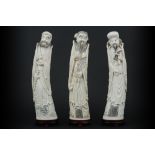 set of three old Chinese "Sages" sculptures in ivory - with EU CITES certification || Set van drie