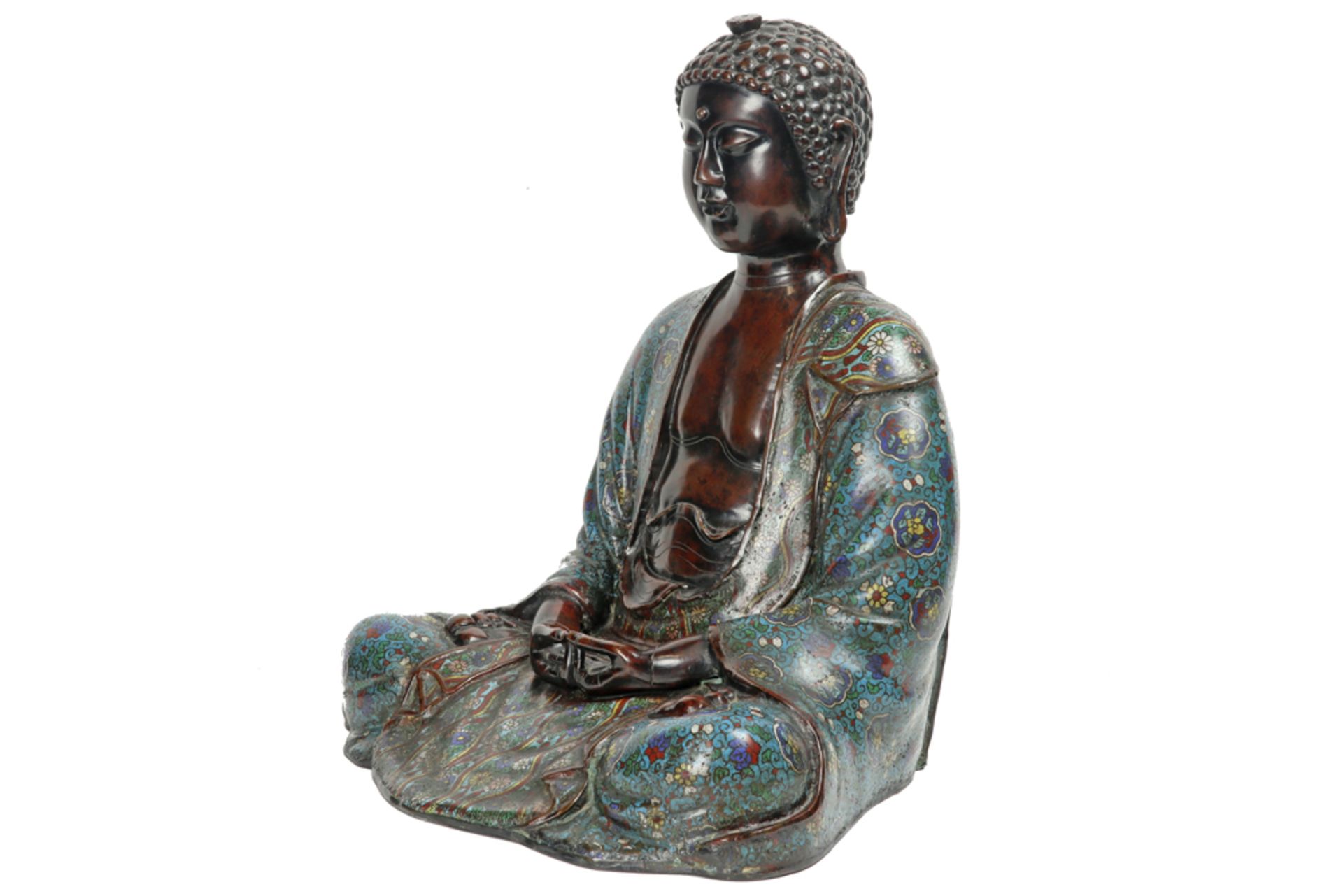 antique presumably Japanese 18th Cent. (Edo period) "Meditating Buddha" sculpture in bronze and - Image 2 of 4