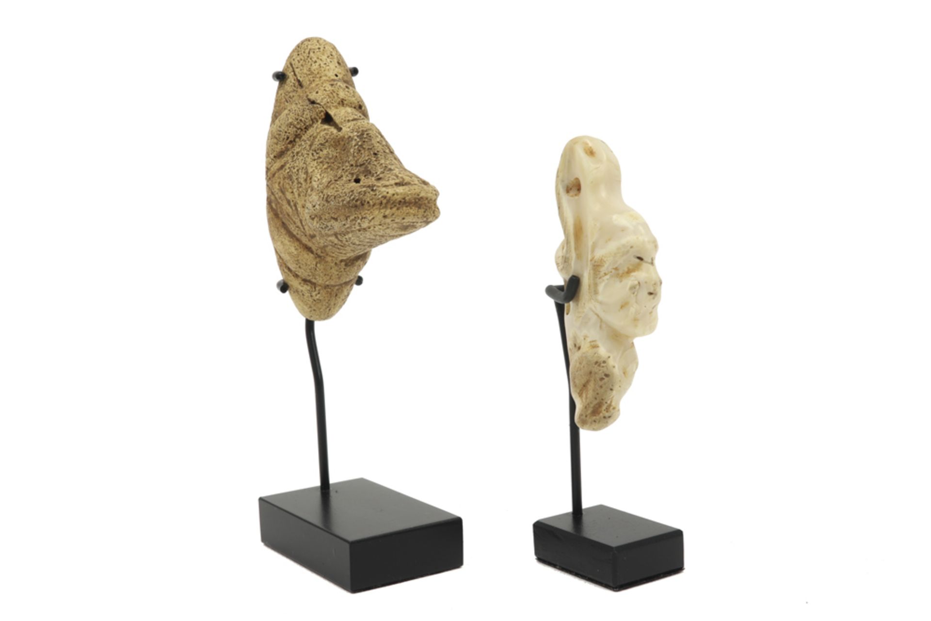 two small Caribbean Taino Culture sculptures (one in bone, one in mother of pearl) with typical