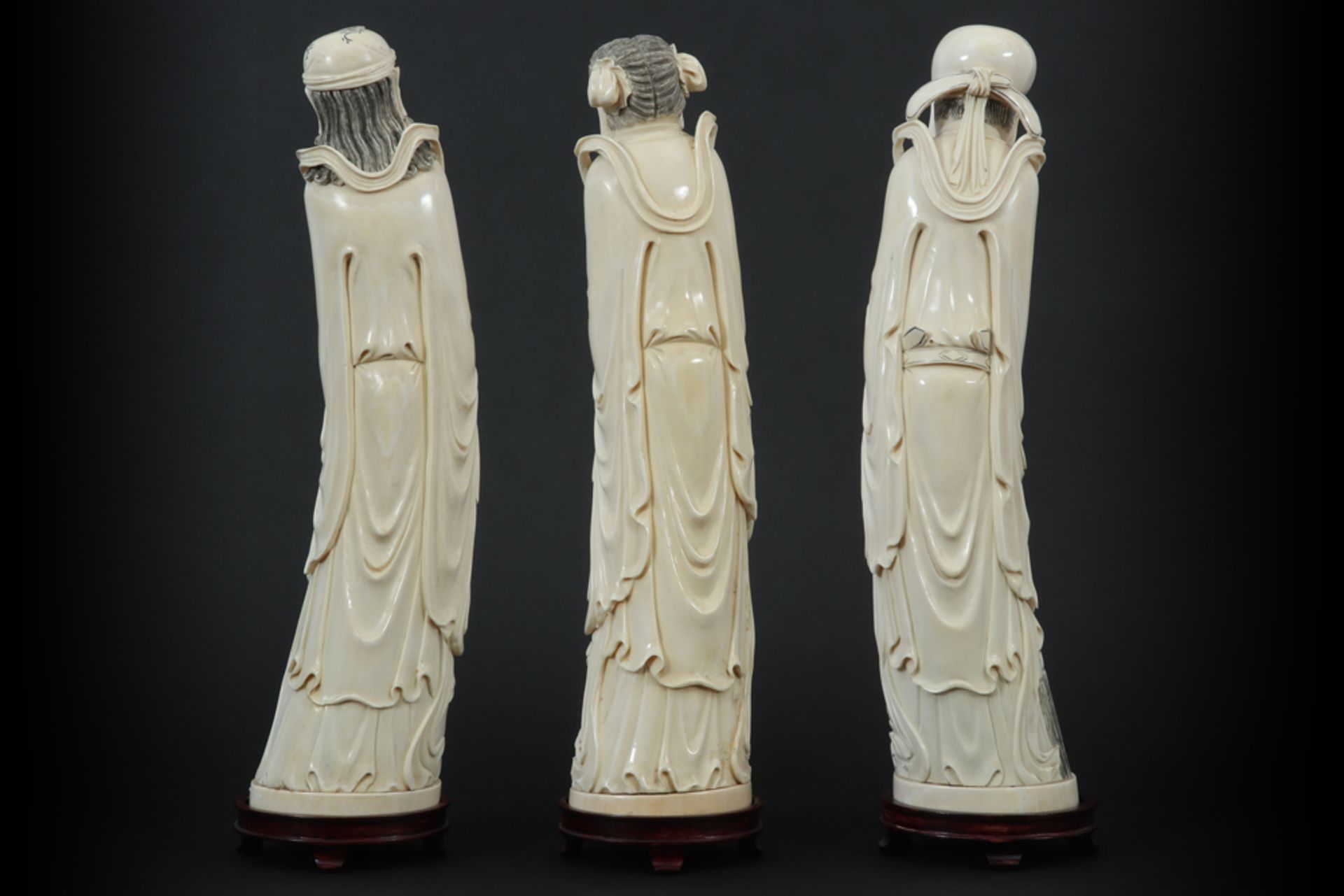 set of three old Chinese "Sages" sculptures in ivory - with EU CITES certification || Set van drie - Bild 4 aus 6