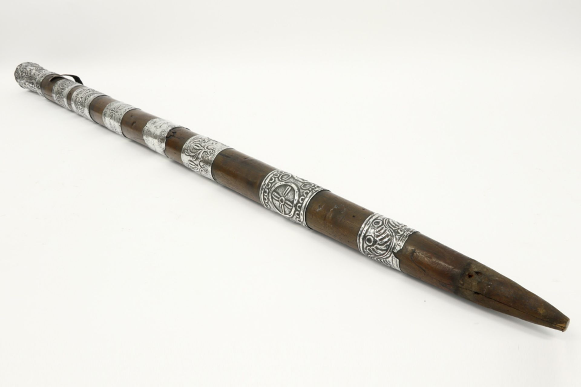 rare antique Peruvian baton of an Indian Cuzco mayor in wood with silver mountings || Zeldzame - Image 4 of 4