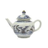 nice 18th Cent. Chinese miniature teapot in porcelain with a blue-white decor (with gold) with