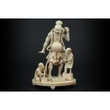 19th Cent. Japanese "Three figures" sculpture in marked ivory - with EU CITES certification ||