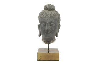 1st till 3th Cent. Gandhara sculpture in grey schist with the representation of the head of Buddha