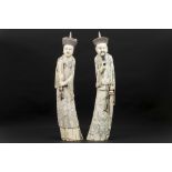 pair of big Chinese "Emperor and Empress" sculptures in ivory - with EU CITES certification ||