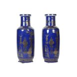 pair of 19th Cent. Chinese vases in porcelain with a cobalt blue glaze with a gold decor with