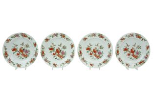 series of four 18th Cent. Chinese plates in porcelain with a 'Famille Rose' decor with cocks ||