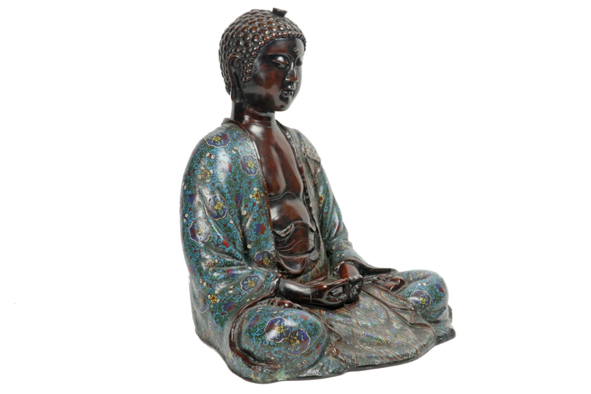 antique presumably Japanese 18th Cent. (Edo period) "Meditating Buddha" sculpture in bronze and - Image 3 of 4