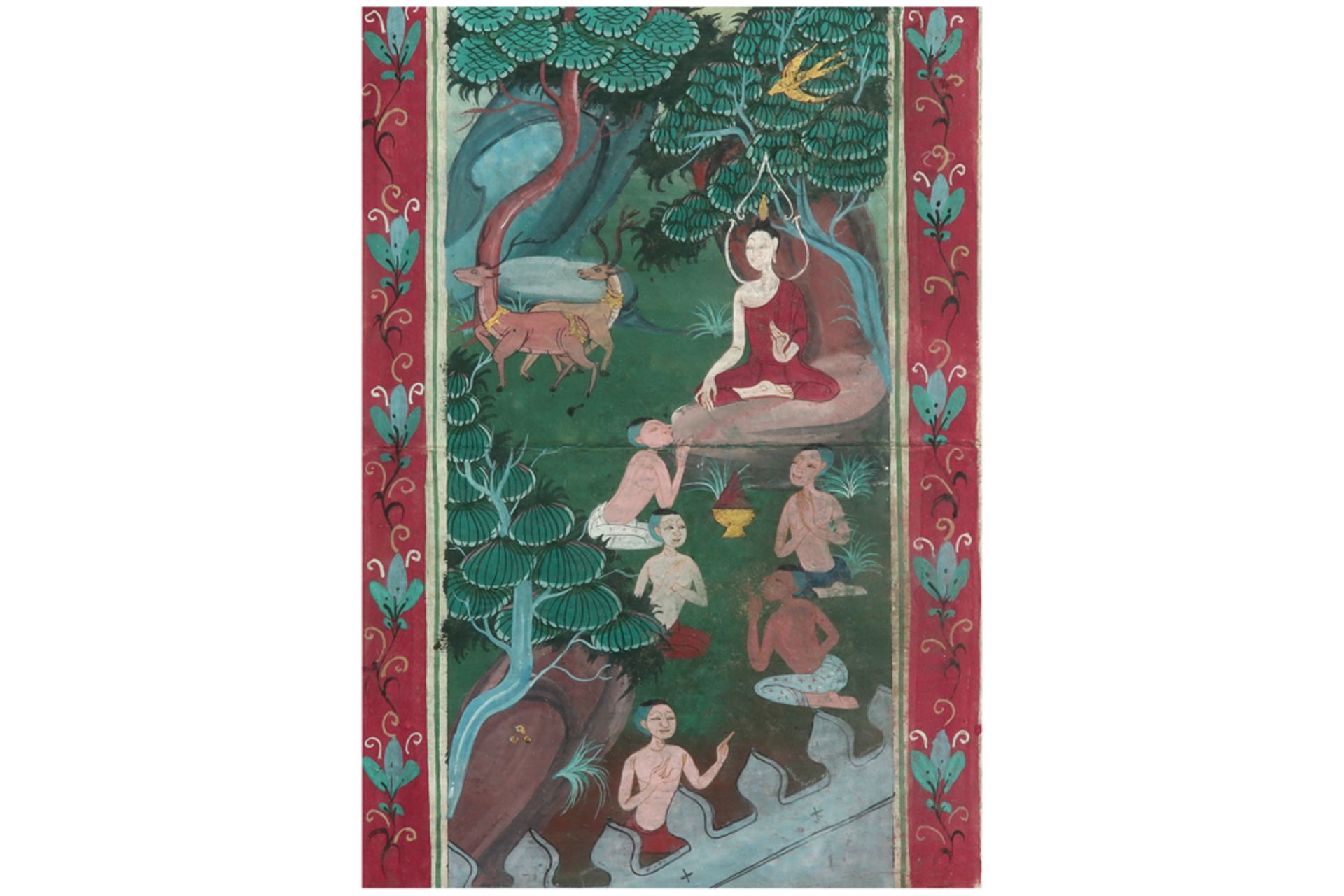 buddhistic Far East painting || Boeddhistische schildering uit het Verre Oosten met de - Image 2 of 2