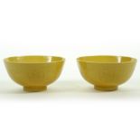 rare pair of 18th Cent. Chinese Qian Long period bowls in marked porcelain with imperial yellow