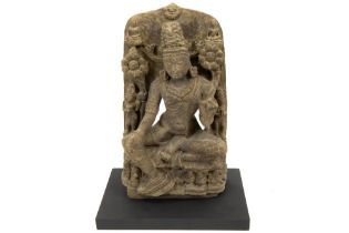 10th/11th Cent. Northern Indian "Crowned Buddha (presumably Avalokitesvara)" sculpture in greyisch-