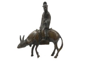 small 'antique' Chinese "Confucius on a donkey" sculpture in bronze || Kleine 'antieke' Chinese