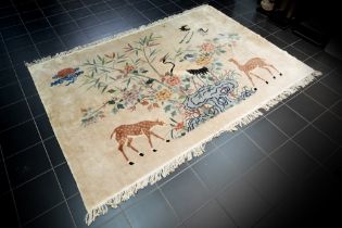 well preserved 'antique' Chinese Pao Tao rug with a landscape decor with animals || Mooie