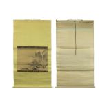 Chinese scroll with an antique black ink painting with a landscape || Chinese rol met antieke