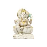 19th/20th Cent. North Indian "Ganesha" sculpture in partially polychromed marble || NOORD-INDIA -