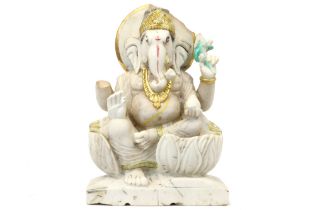 19th/20th Cent. North Indian "Ganesha" sculpture in partially polychromed marble || NOORD-INDIA -