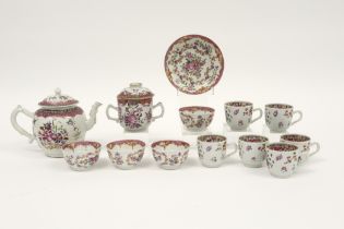18th Cent. Chinese 13pc teaset in porcelain with Famille Rose decor with cups and saucers,