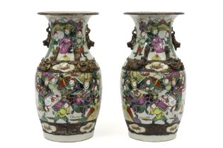 pair of antique Chinese "Nankin" vases in marked porcelain with a typical, polychrome (with