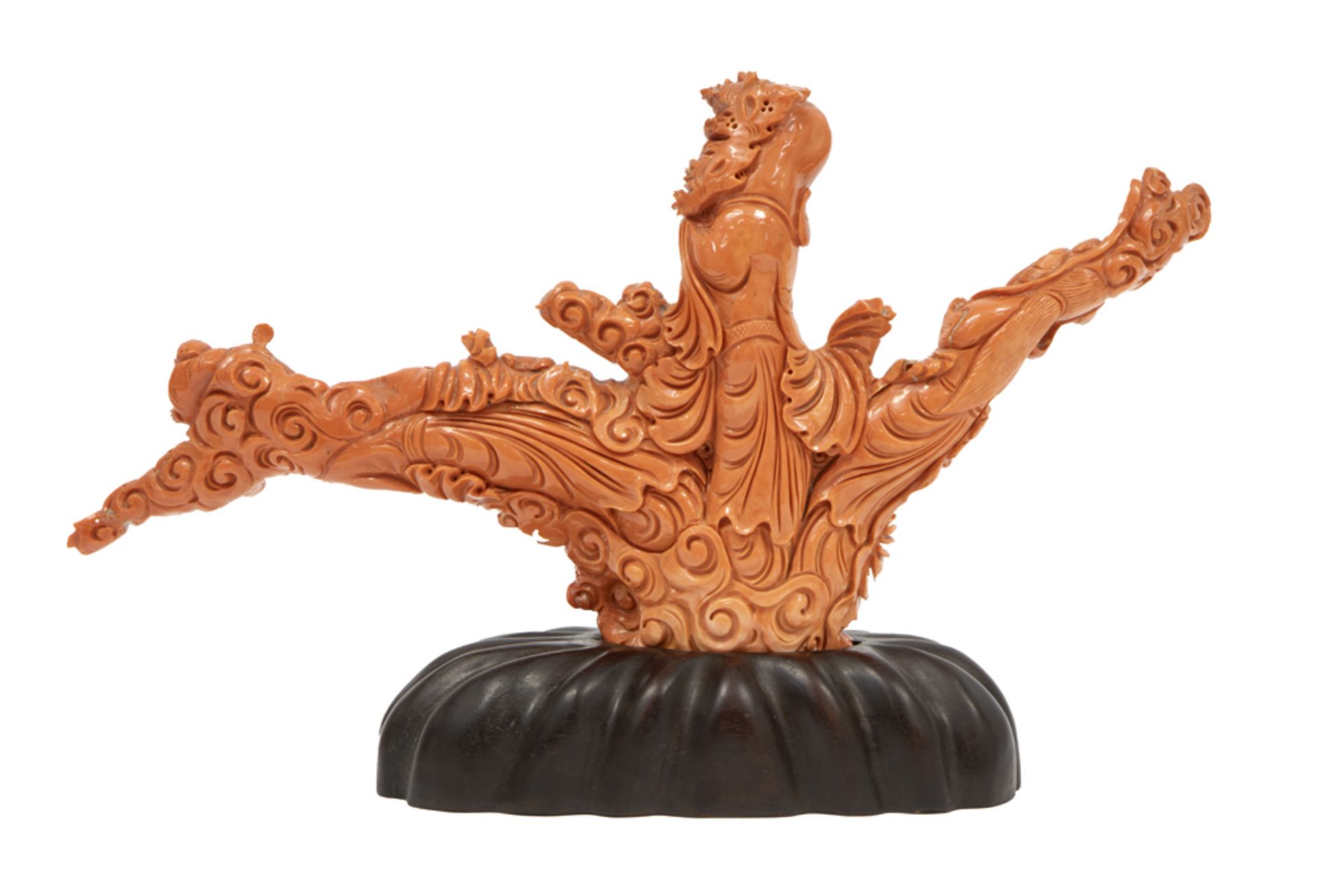 antique Chinese Qing dynasty coral sculpture (ca 1250 gr) with the representation of several Sages - Image 4 of 4