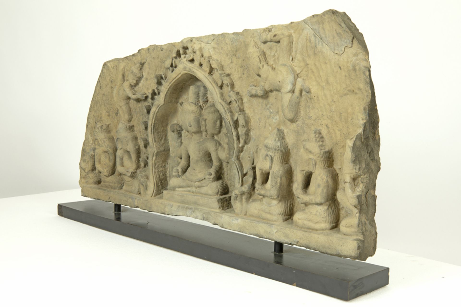 10th/12th Cent. Cambodian Khmer stone lintel with the depecition of the "Creation" with in the - Image 2 of 4