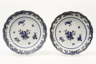 pair of quite big round 18th Cent. Chinese dishes in porcelain with a floral blue-white (with