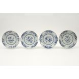 series of four 18th Cent. Chinese pates in porcelain with a floral blue-white decor || Serie van