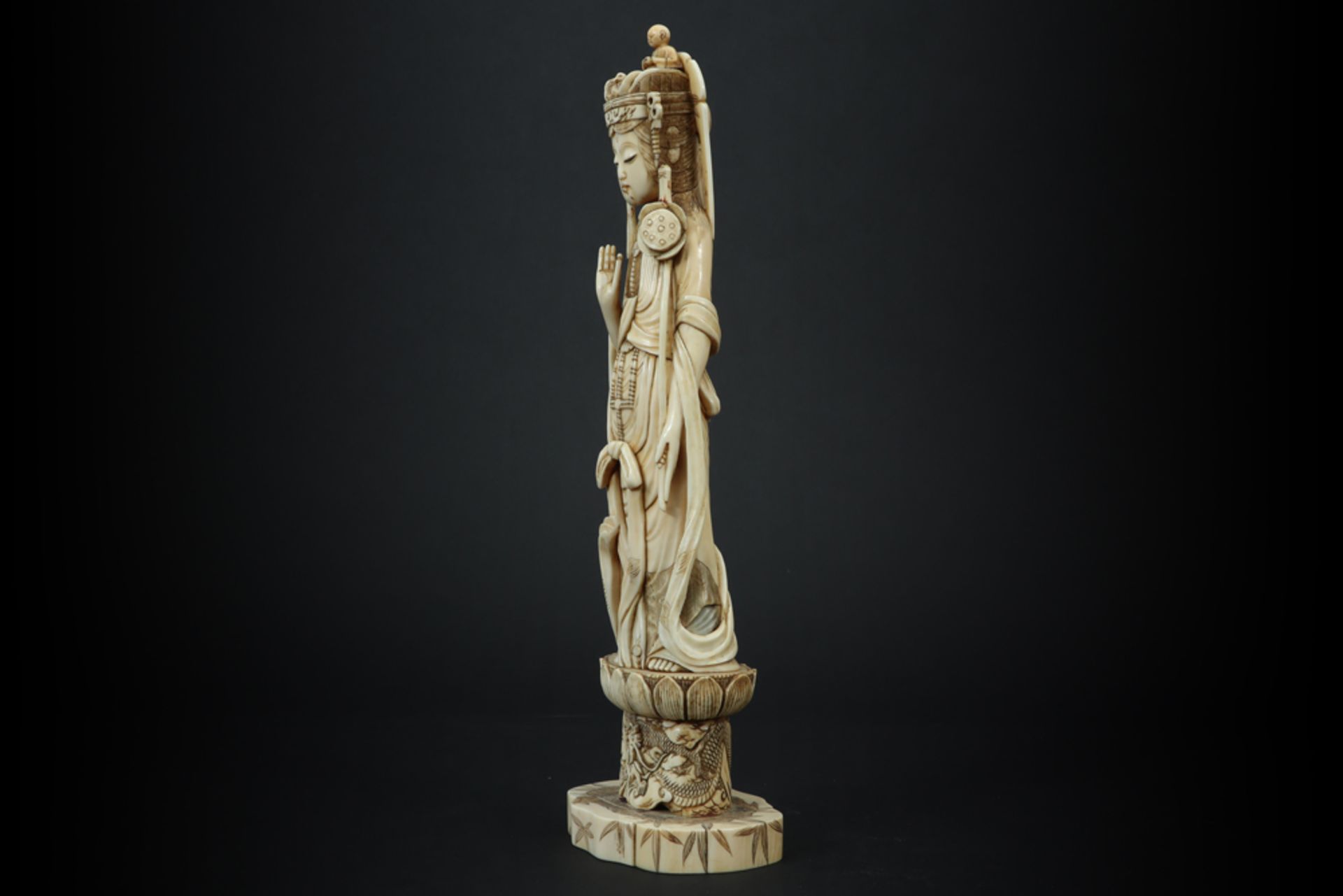 antique Japanese "Quan Yin" sculpture in ivory - with EU CITES certification || Antieke Japanse - Image 2 of 6