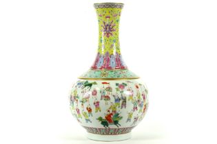 antique Chinese vase in porcelain with a Kang Hsi mark and with a polychrome decor with bands, the