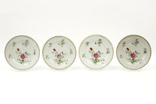 series of four 18th Cent. Chinese plates in porcelain with Famille Rose decor with flowers ||