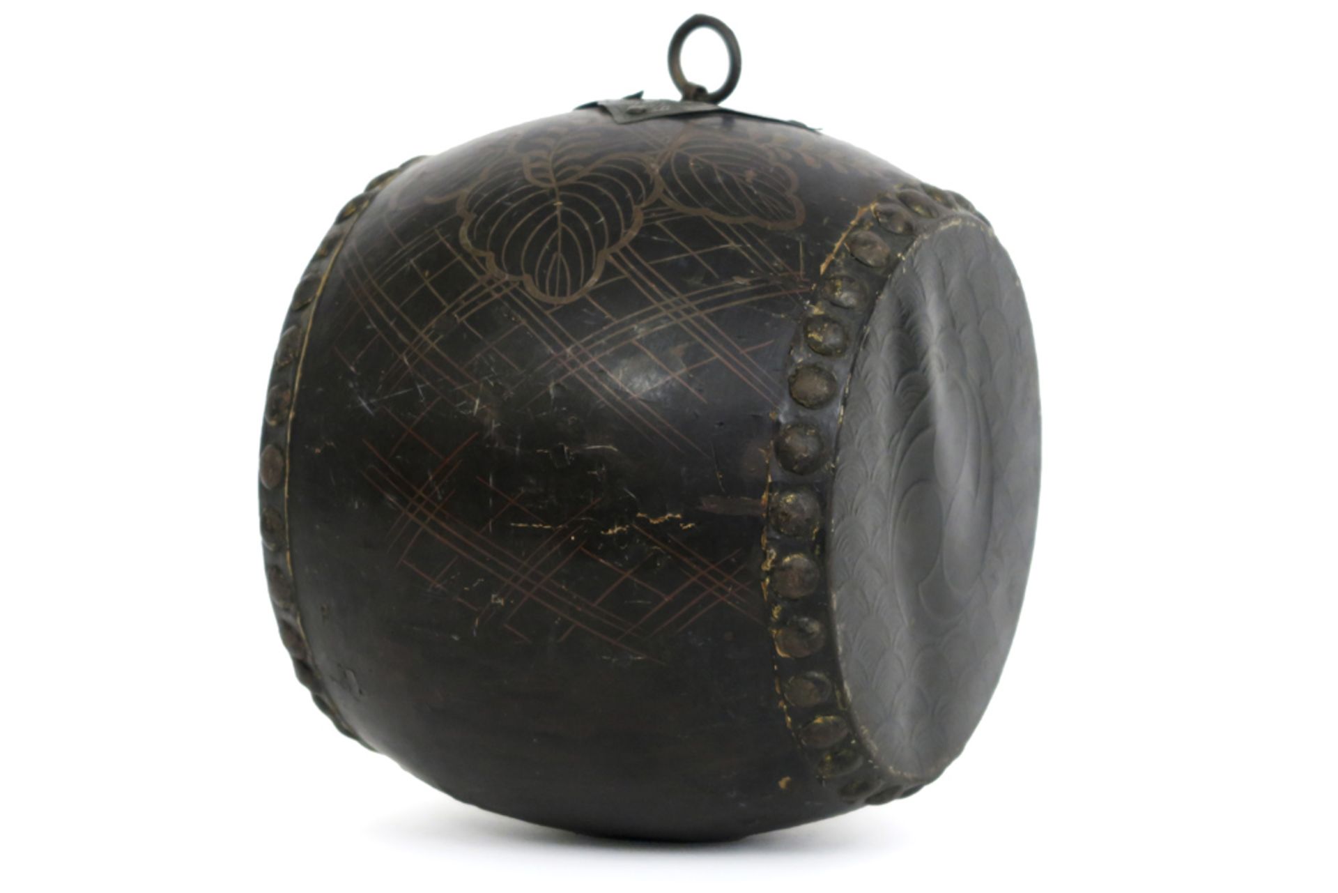 19th Cent. Japanese Meiji period hand drum in wood and leather || JAPAN - MEIJI-PERIODE - 19°