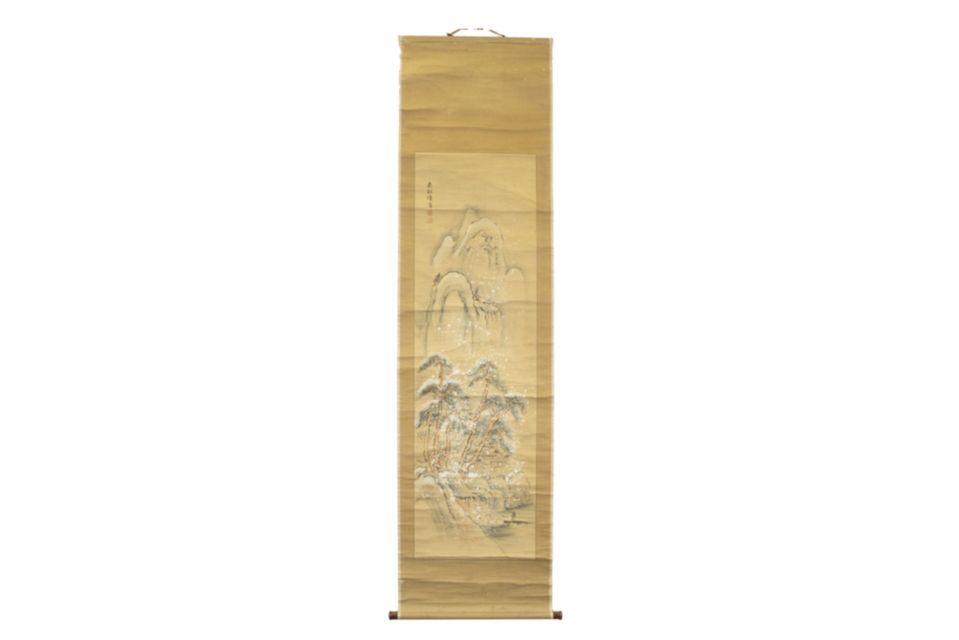 antique Chinese scroll with a "snow landscape" painting || Antieke Chinese scroll met schildering - Image 2 of 4