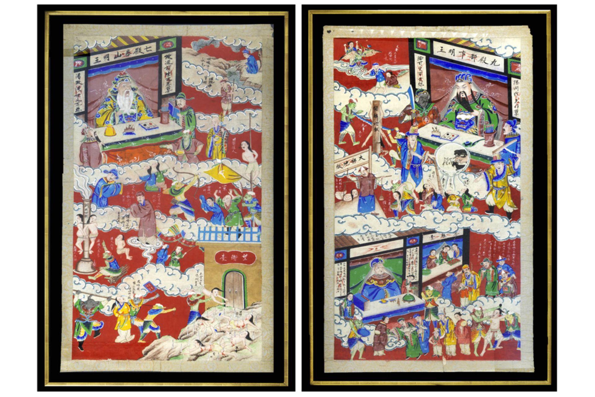 pair of antique Japanese "Jigoku-Zoshi" painting ( "Handscrolls of the buddhistic hell") with