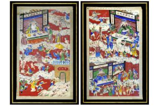 pair of antique Japanese "Jigoku-Zoshi" painting ( "Handscrolls of the buddhistic hell") with