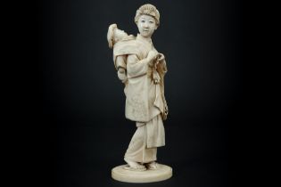 19th Cent. Japanese "Mother and Child" sculpture in ivory (with a missing mark) - with EU CITES
