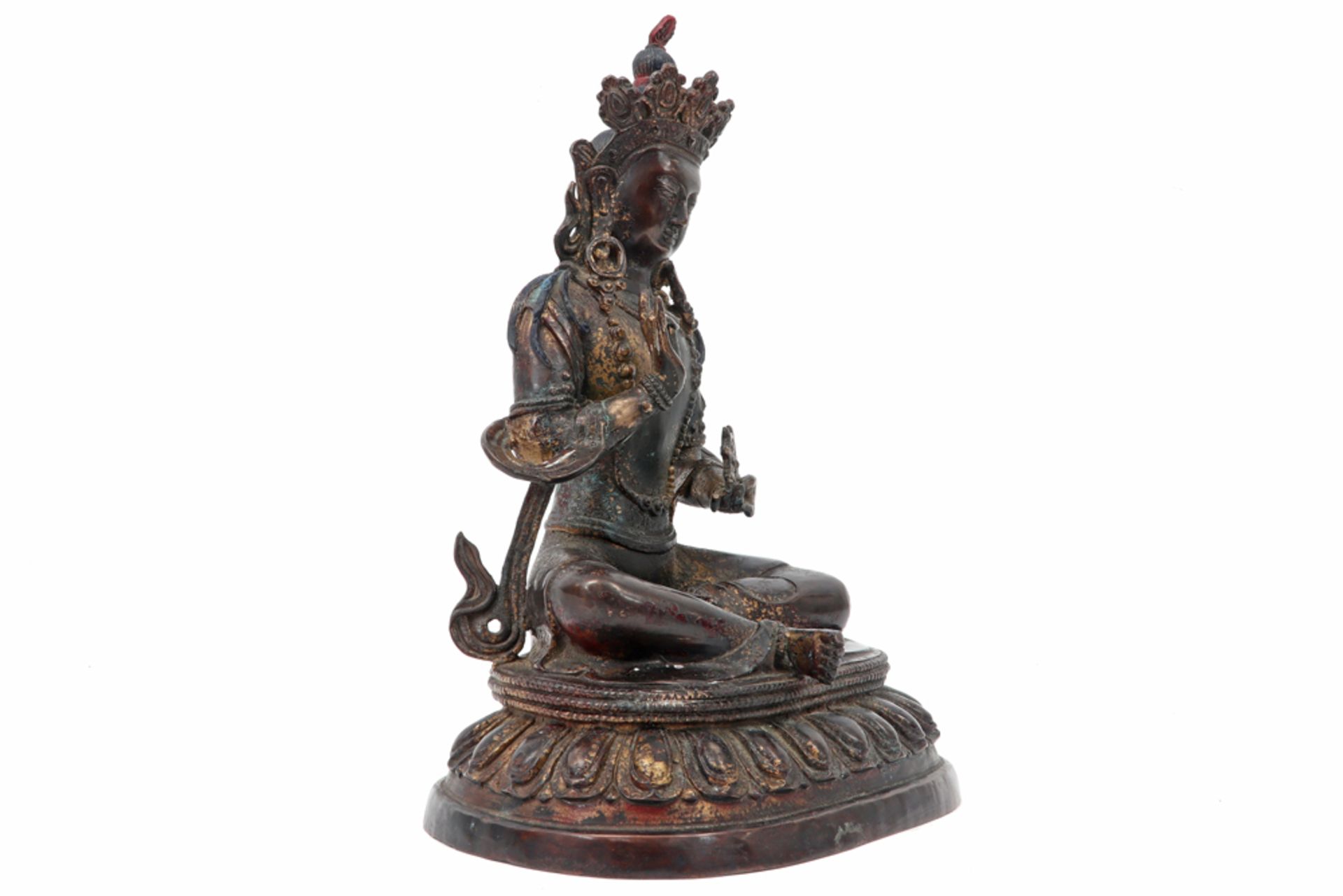 old Himalayan, presumably Nepalese, "Sitting Aalokitesvara with Ruyi wheel" sculpture in a copper - Image 2 of 5