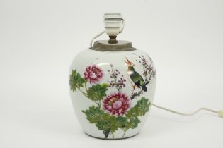 Chinese Republic period vase in porcelain with a polychrome decor with birds and flowers - mounted