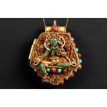 Tibeto Nepalese ghau in yellow gold on silver with turquoise, lapis lazuli, coral, ruby and