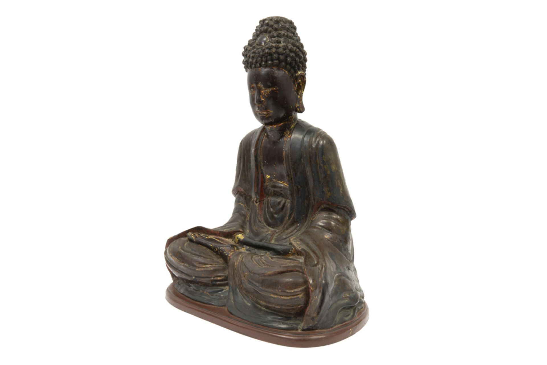 19th Cent. Vietnamese "Buddha" sculpture in lacquered teak wood with remains of gilding || VIETNAM - - Image 2 of 5