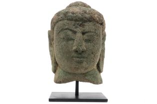 9th Cent. Ancient Java andesite (vulcanic stone) "Buddha head" sculpture || OUD JAVA - 9° EEUW