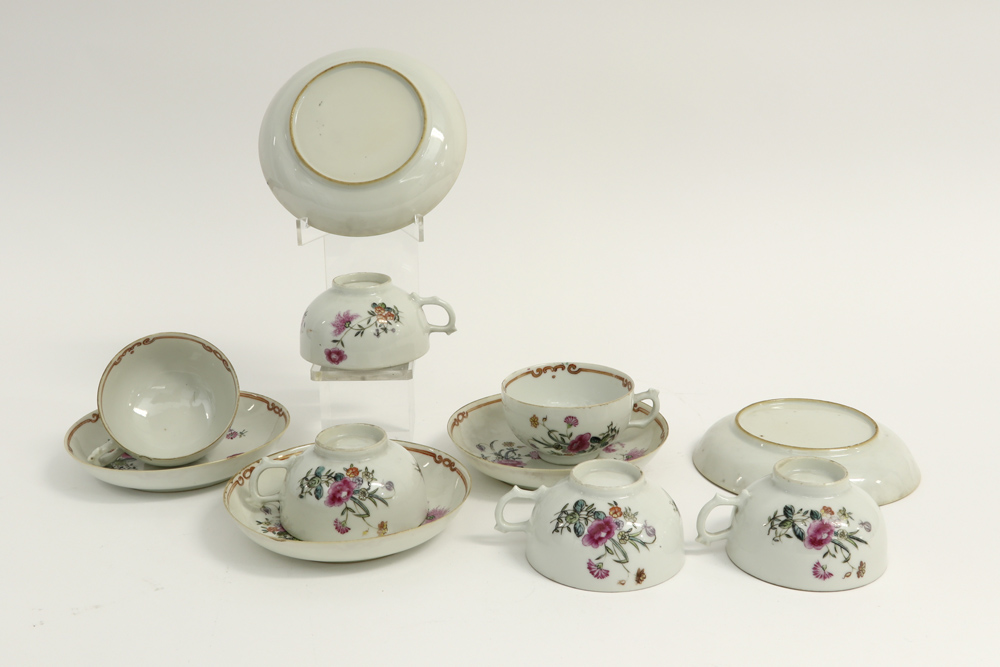 18th Cent. Chinese 11pc teaset (cups and saucers) in porcelain with Famille Rose decor with - Image 2 of 2