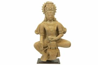 quite big 12th/13th Cent. Indian Chandella Dynasty "crowned four-armed Vishnu" sculpture in yellow